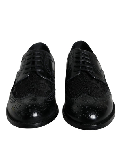 Black Leather Floral Lace Dress Formal Shoes