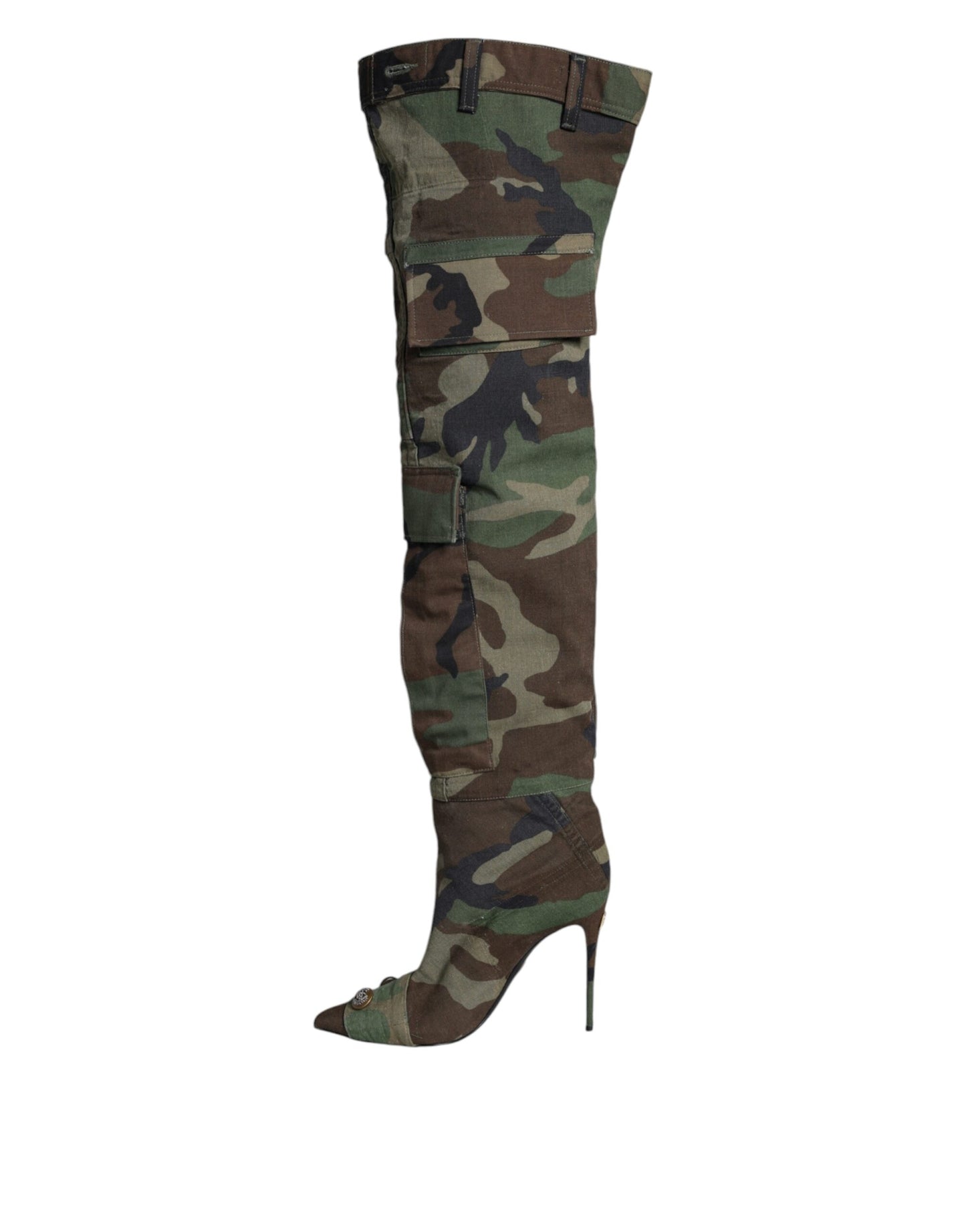 Multicolor Camouflage Knee High Heels Boots Shoes