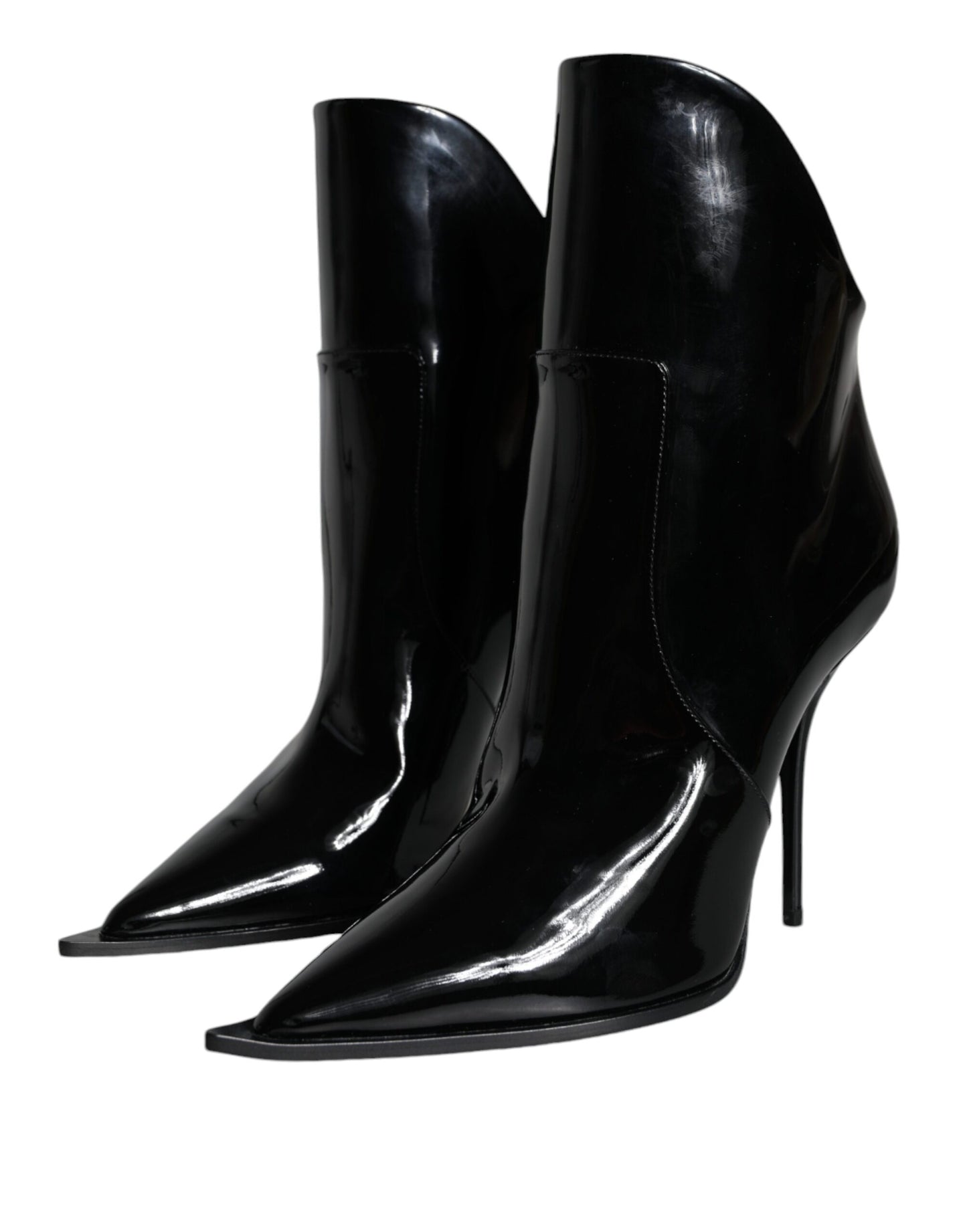 Black Patent Leather Pointed Ankle Boots Shoes