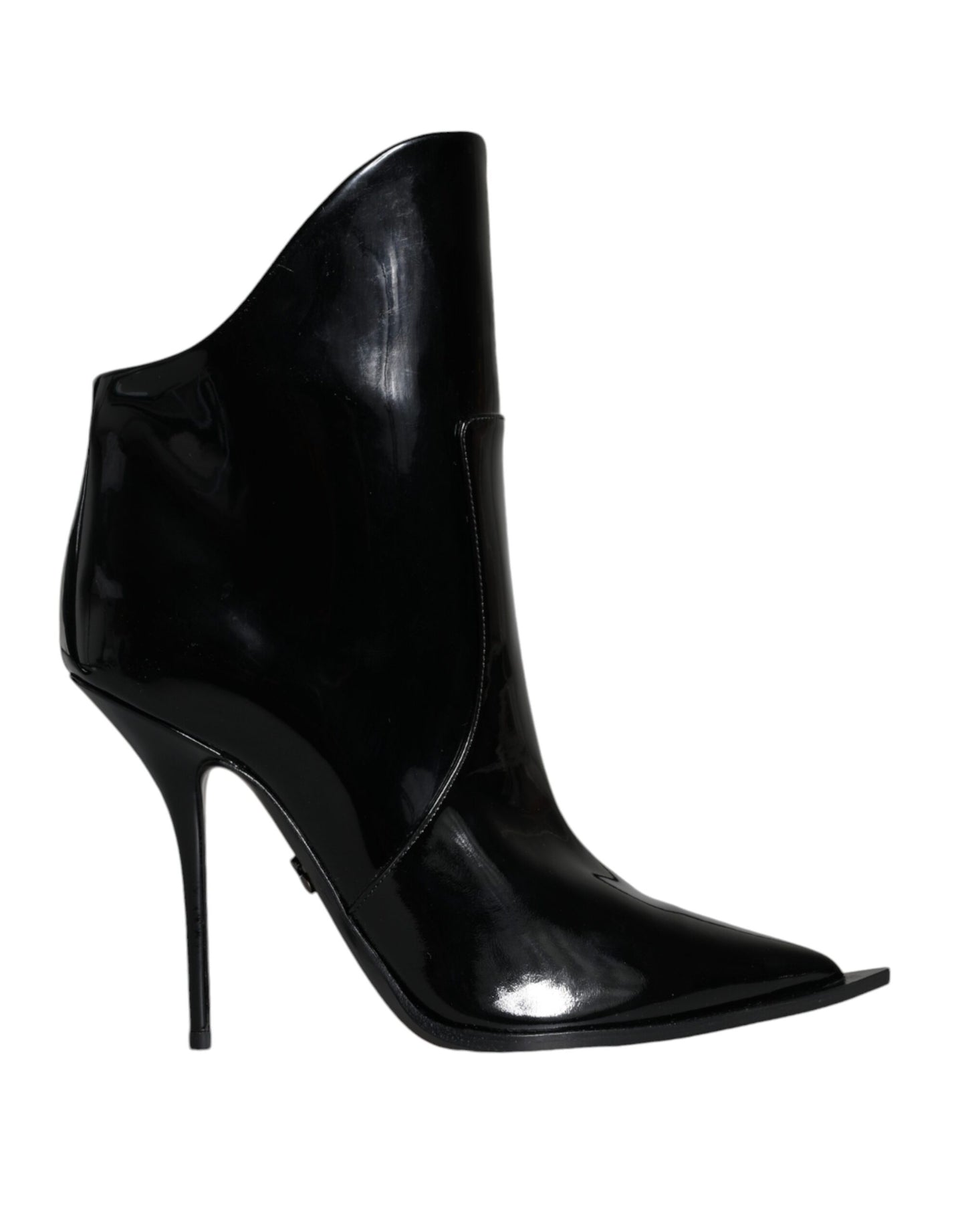 Black Patent Leather Pointed Ankle Boots Shoes