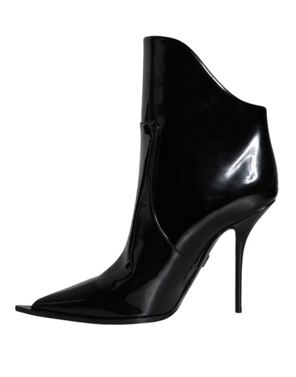 Black Patent Leather Pointed Ankle Boots Shoes