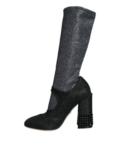 Black Crystal Mary Janes Booties Shoes