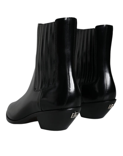 Black Leather Ankle Boots Booties Shoes