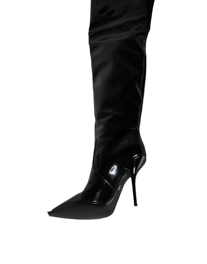 Black Patent Leather Knee High Boots Shoes