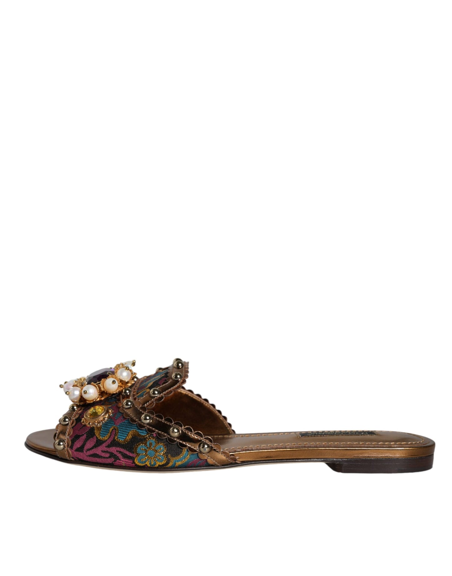 Multicolor Jacquard Embellished Slides Flats Shoes