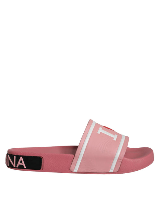 Pink Leather I Love D&G Sandals Slides Shoes