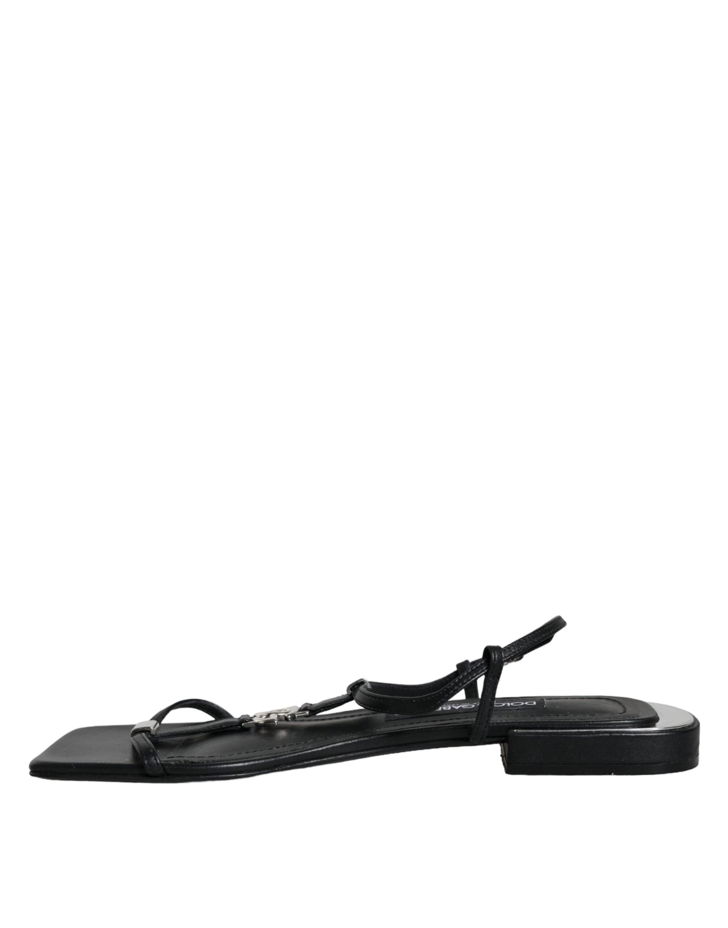 Black Leather Logo Ankle Strap Keira Sandals Shoes