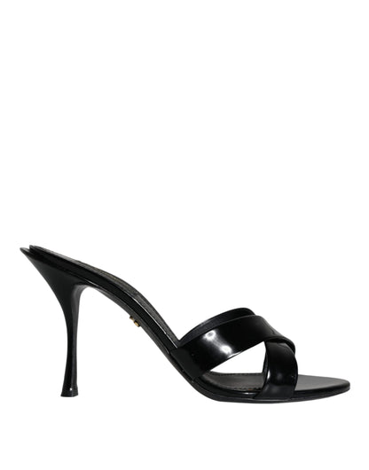 Black Leather Slides Keira Sandals Shoes