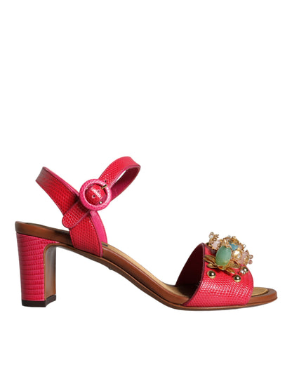 Fuchsia Leather Embellished Keira Sandals Shoes