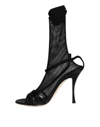 Black Mesh Stiletto Heels Sandals Shoes