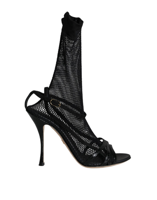 Black Mesh Stiletto Heels Sandals Shoes