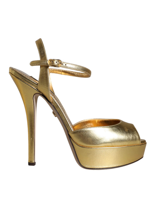 Gold Bette Leather Heels Sandals Shoes