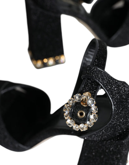 Black Crystal Ankle Strap Sandals Shoes