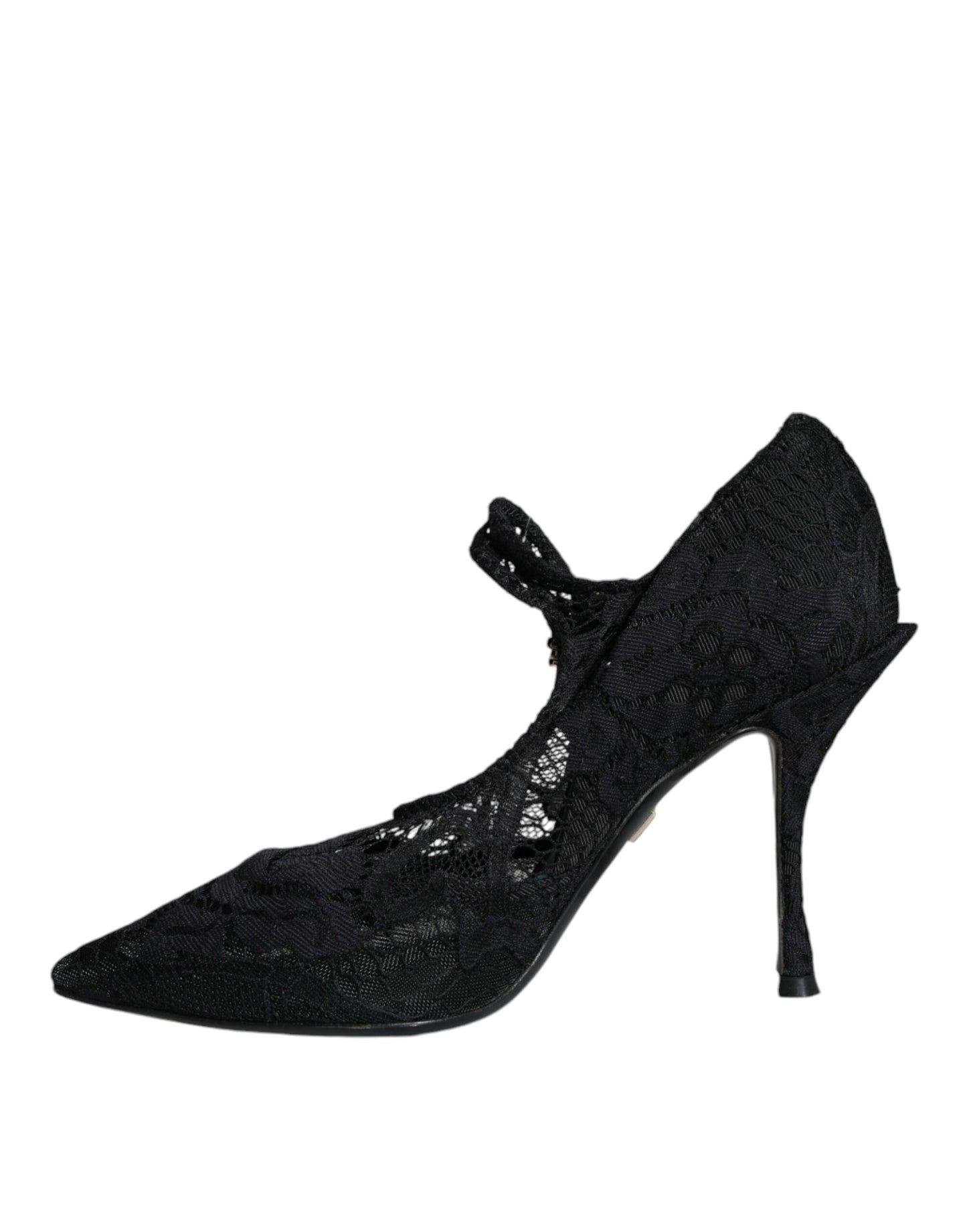 Black Mary Jane Pumps Lace Crystals Heels Shoes