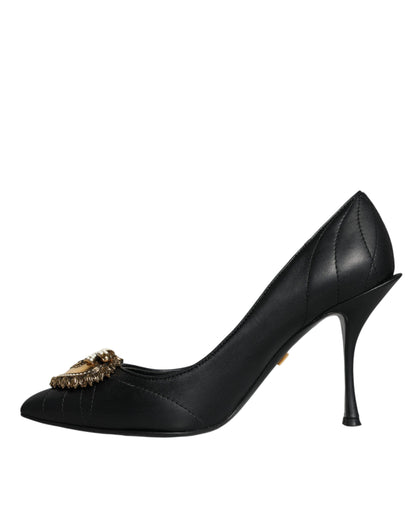 Black Leather Heart DEVOTION Pumps Shoes