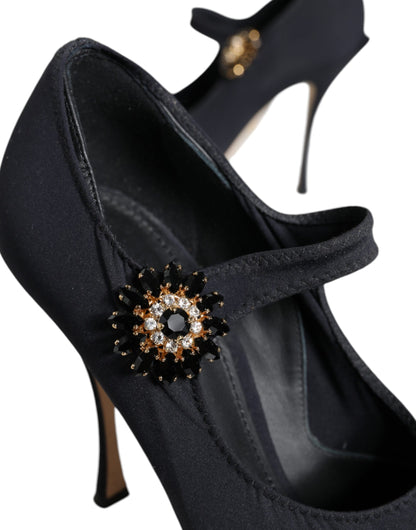 Black Mary Jane Jersey Crystal Pumps Shoes