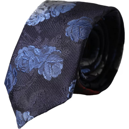 Dark Blue Floral Fantasy Silk Adjustable Men Tie