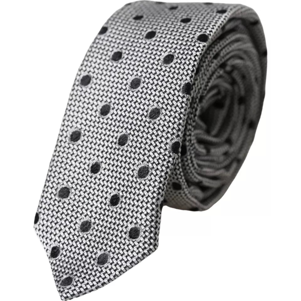 Dolce & Gabbana Black White Dot Fantasy Silk Adjustable Men Tie