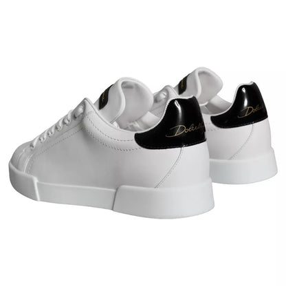 White Black Leather Low Top Sneakers Shoes