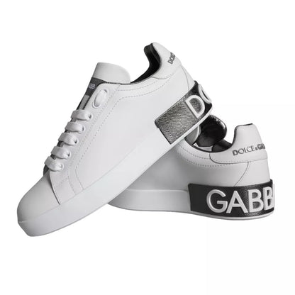 White Black Leather Portofino Sneakers Shoes