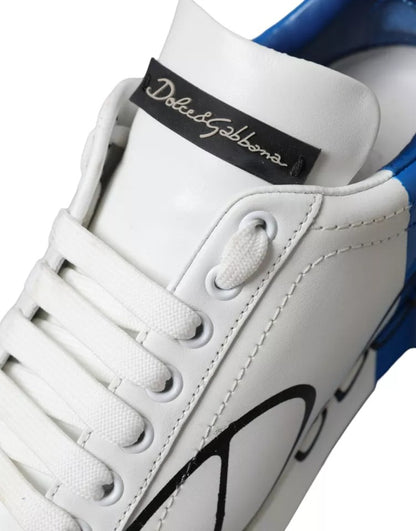 White Blue Portofino Low Top Leather Sneakers Shoes