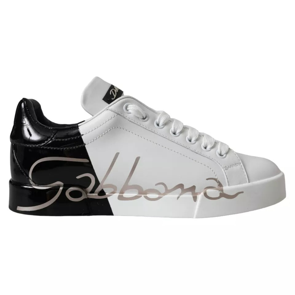 White Black Portofino Low Top Leather Sneakers Shoes