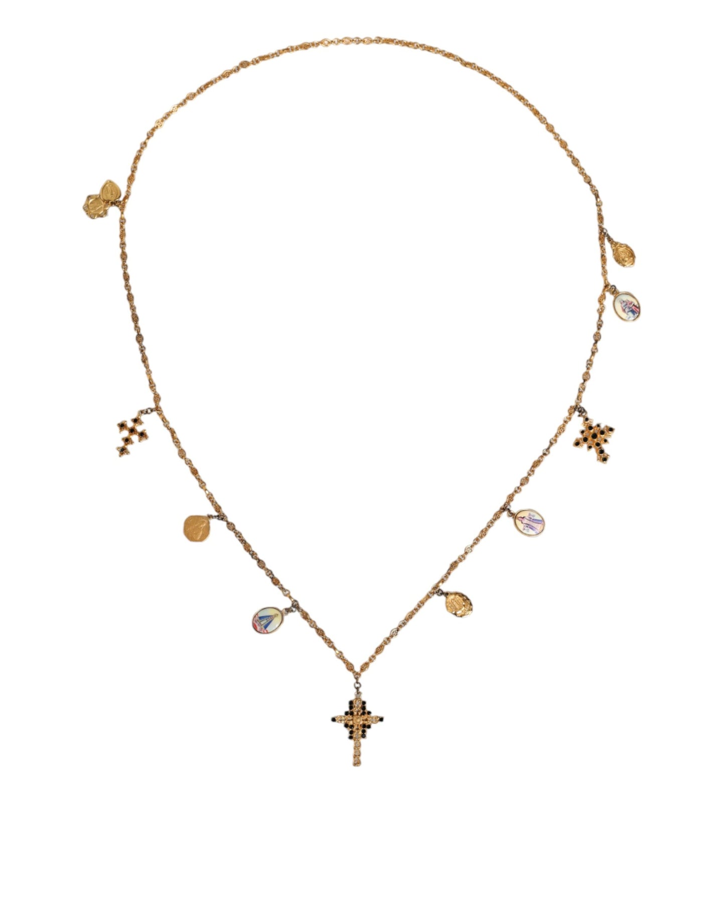 Dolce & Gabbana Gold Tone Brass Chain Religious Cross Pendant Necklace