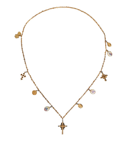 Dolce & Gabbana Gold Tone Brass Chain Religious Cross Pendant Necklace