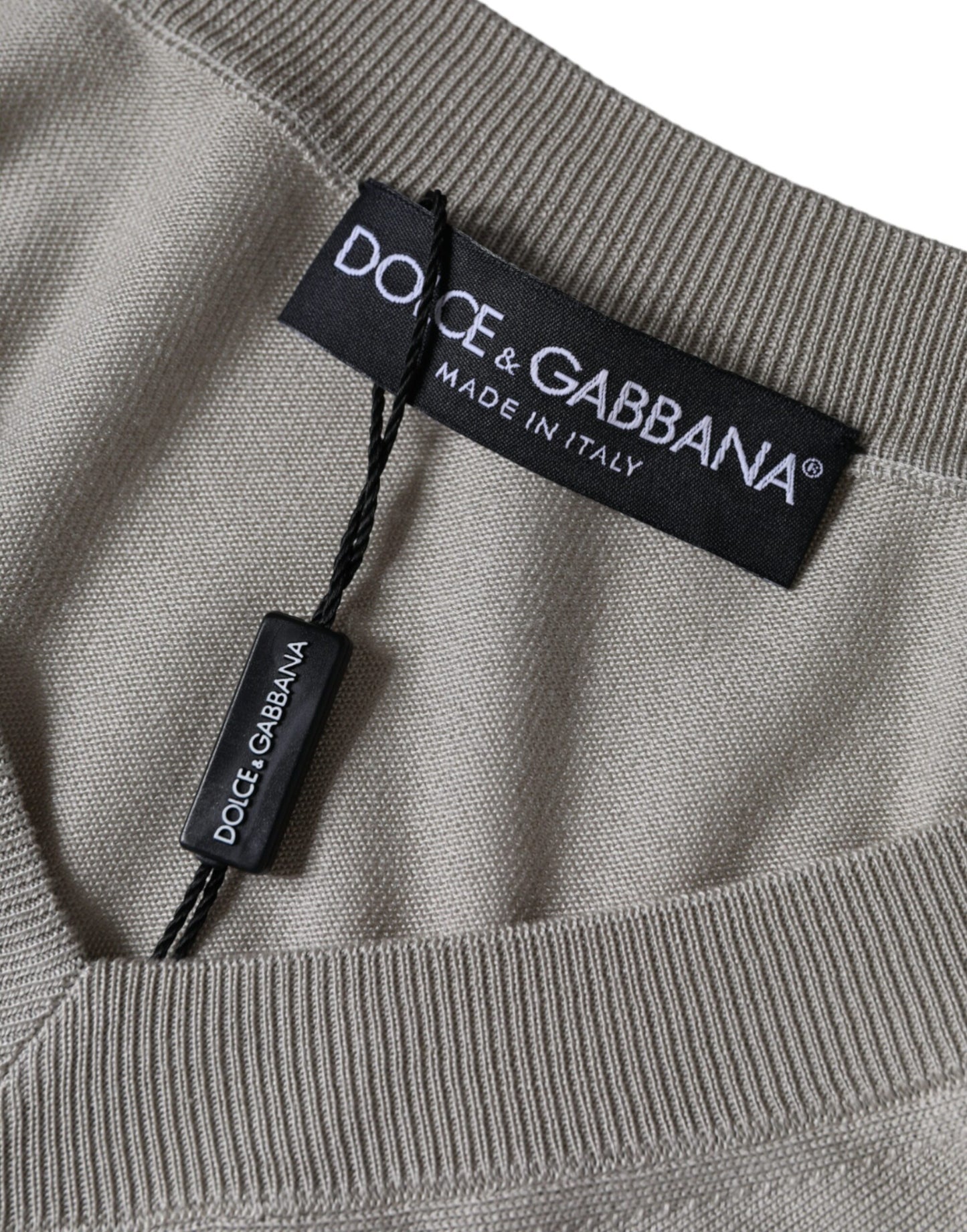 Dolce & Gabbana Off White Silk V-neck Long Sleeves Pullover Sweater