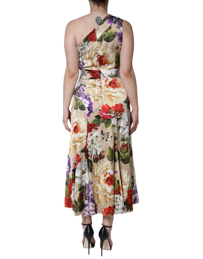 Dolce & Gabbana Multicolor Floral Silk Stretch One Shoulder Dress