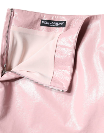 Dolce & Gabbana Glossy Pink Cotton High Waist Mini Skirt