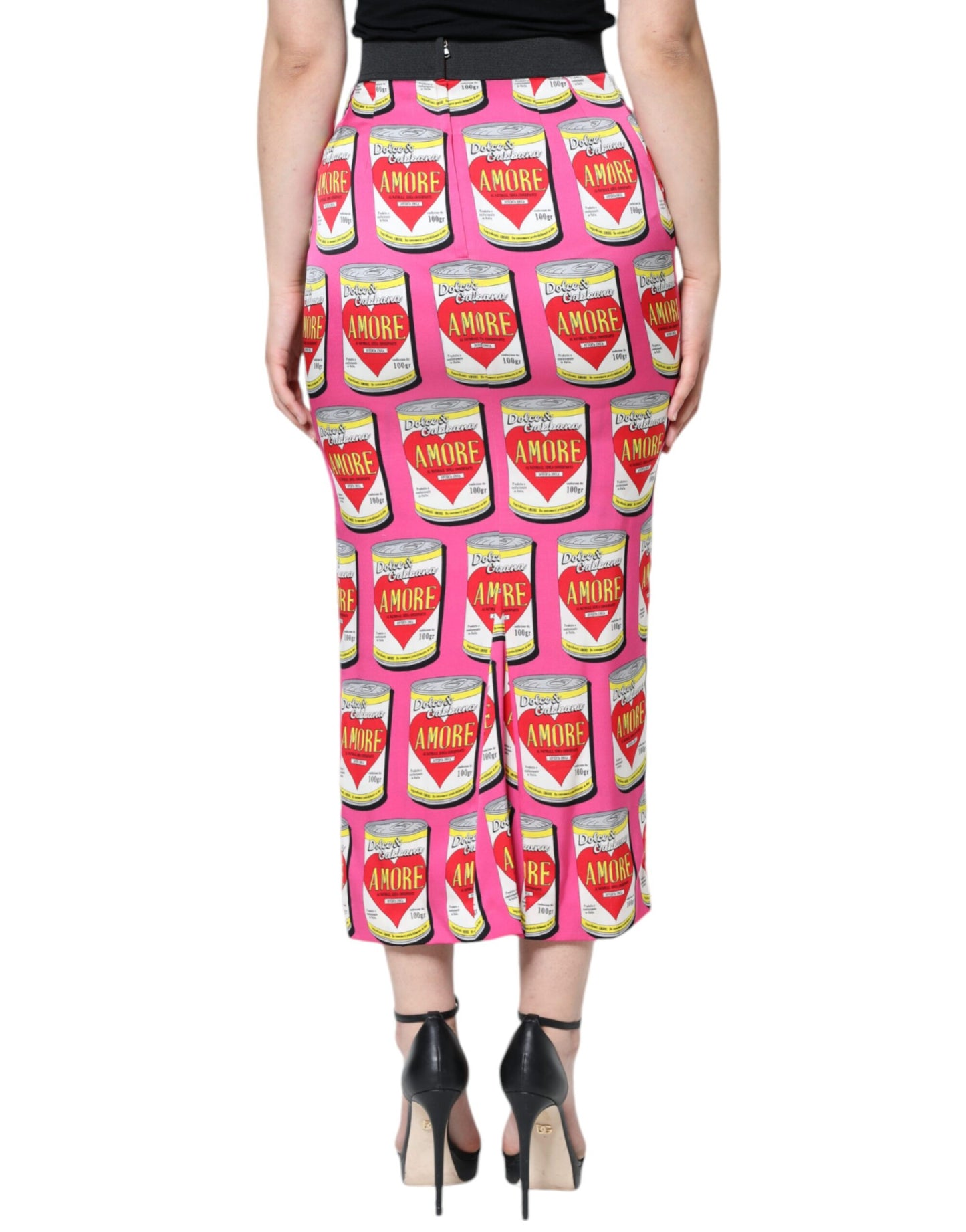 Dolce & Gabbana Pink AMORE Silk High Waist Pencil Cut Skirt