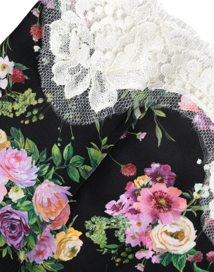 Dolce & Gabbana Black Floral Lace Short Sleeves Blouse Top