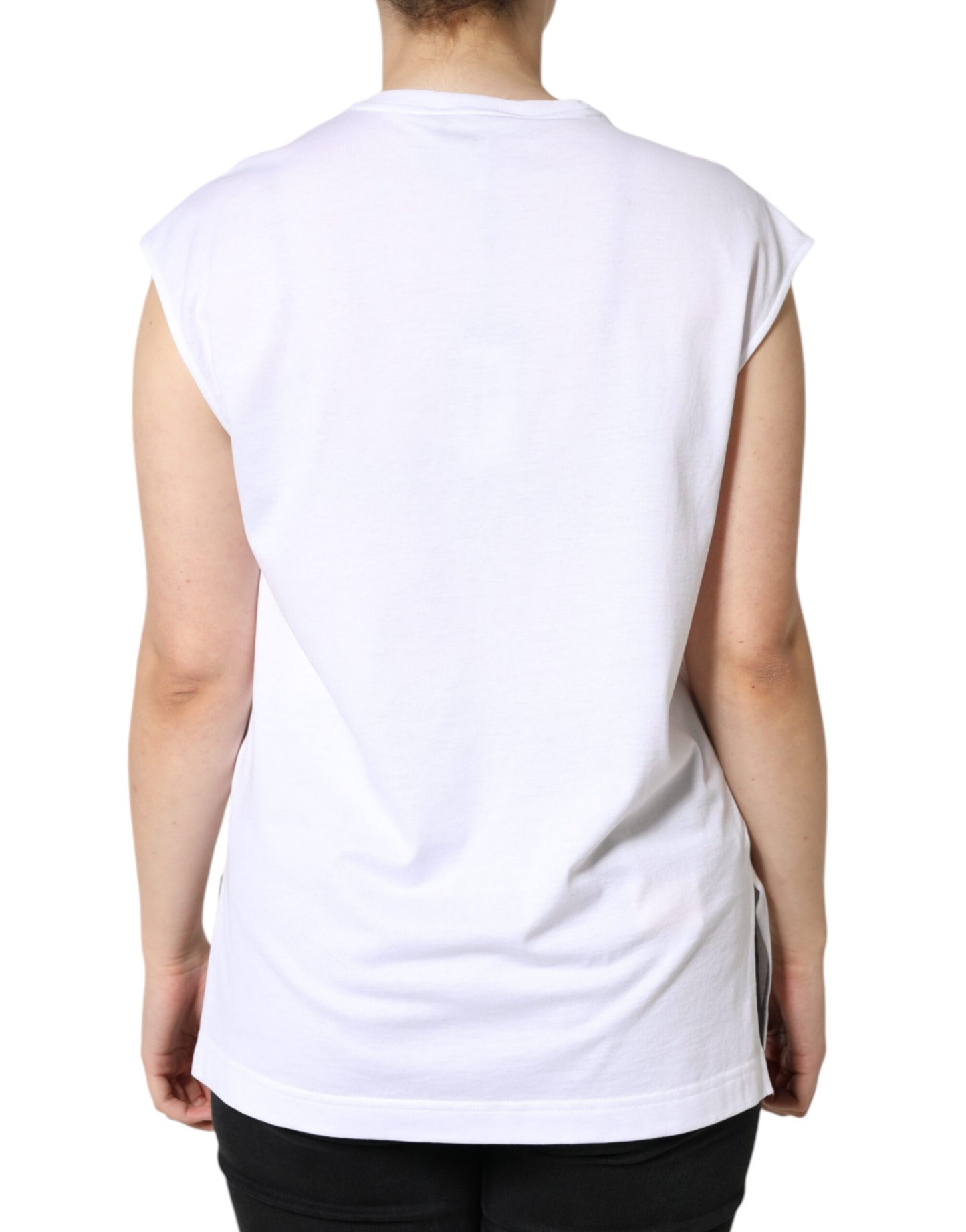 Dolce & Gabbana White Cotton Sleeveless Crew Neck T-shirt