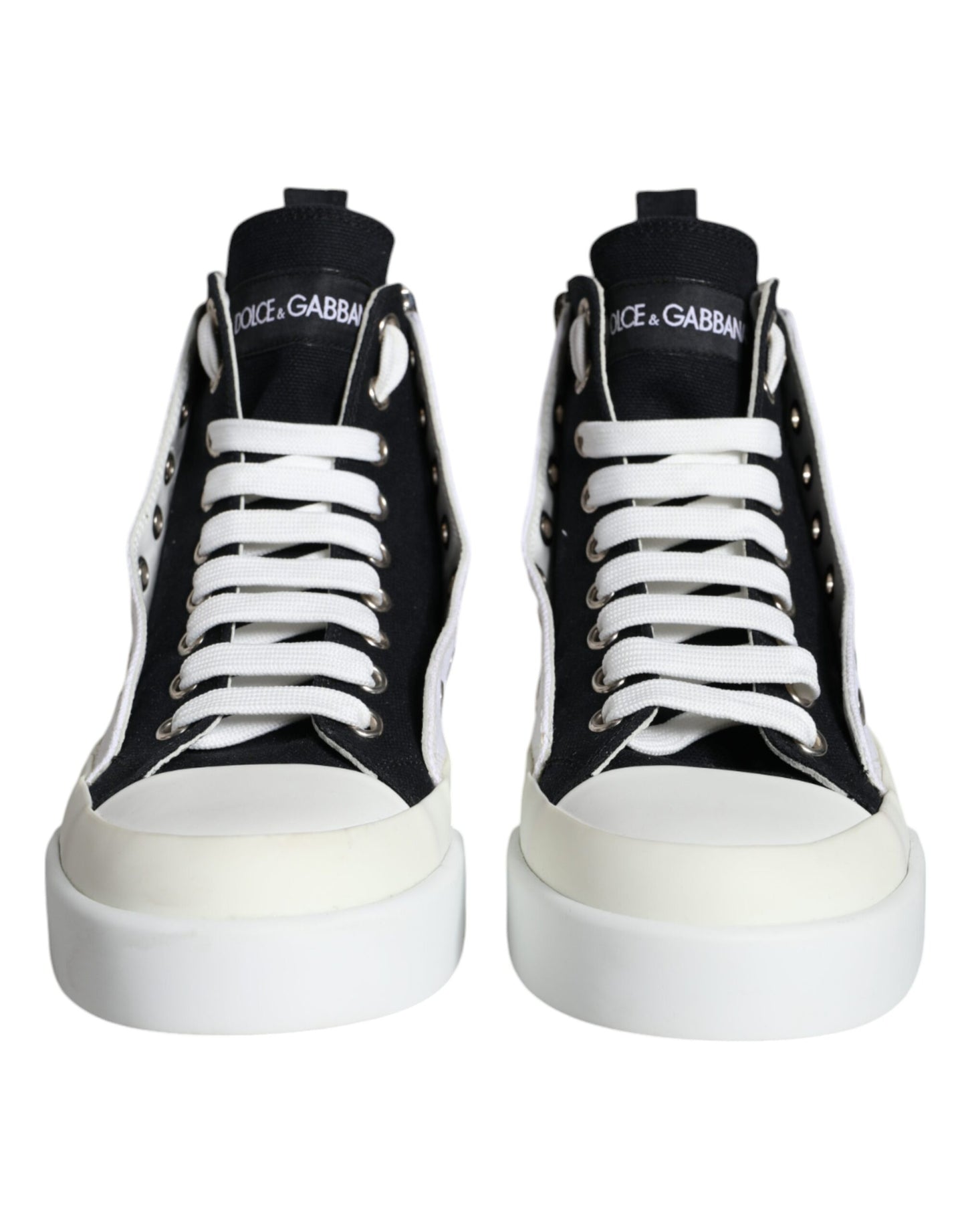 Dolce & Gabbana White Black Canvas Logo Mid Top Sneakers Shoes