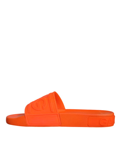 Dolce & Gabbana Orange Rubber Slides Sandals Beachwear Shoes