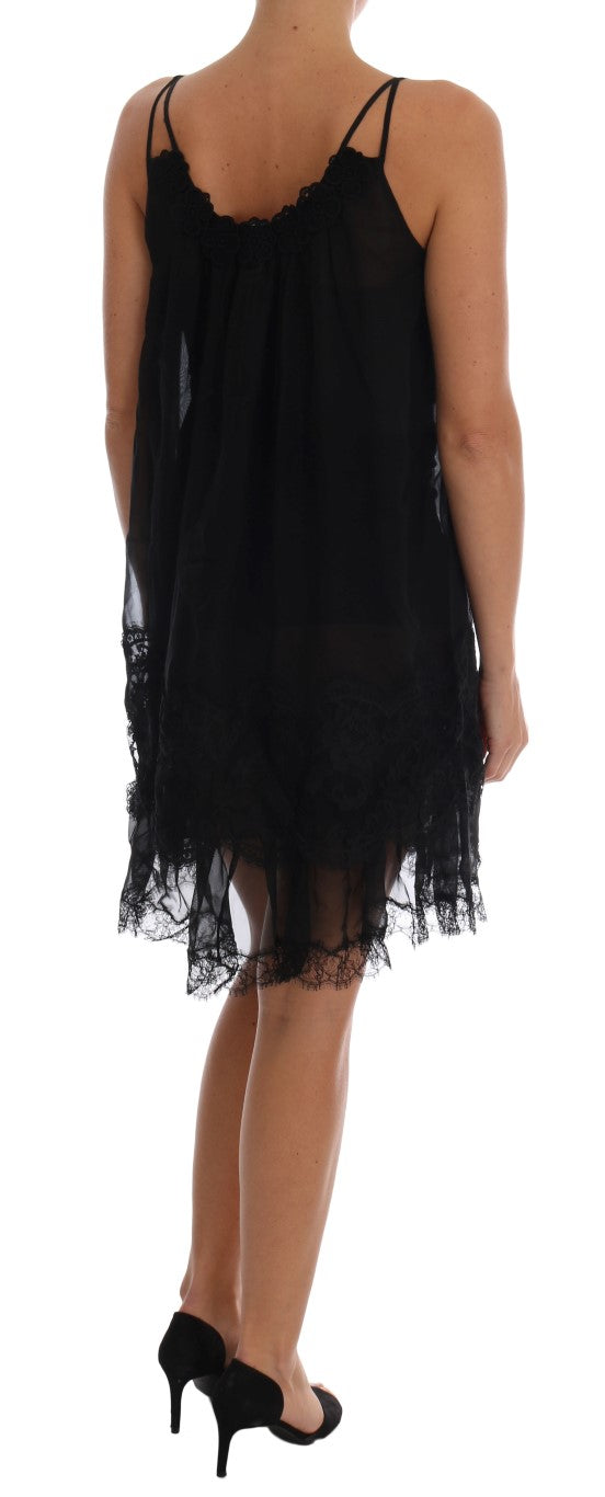 Abito chemise in pizzo di seta nero