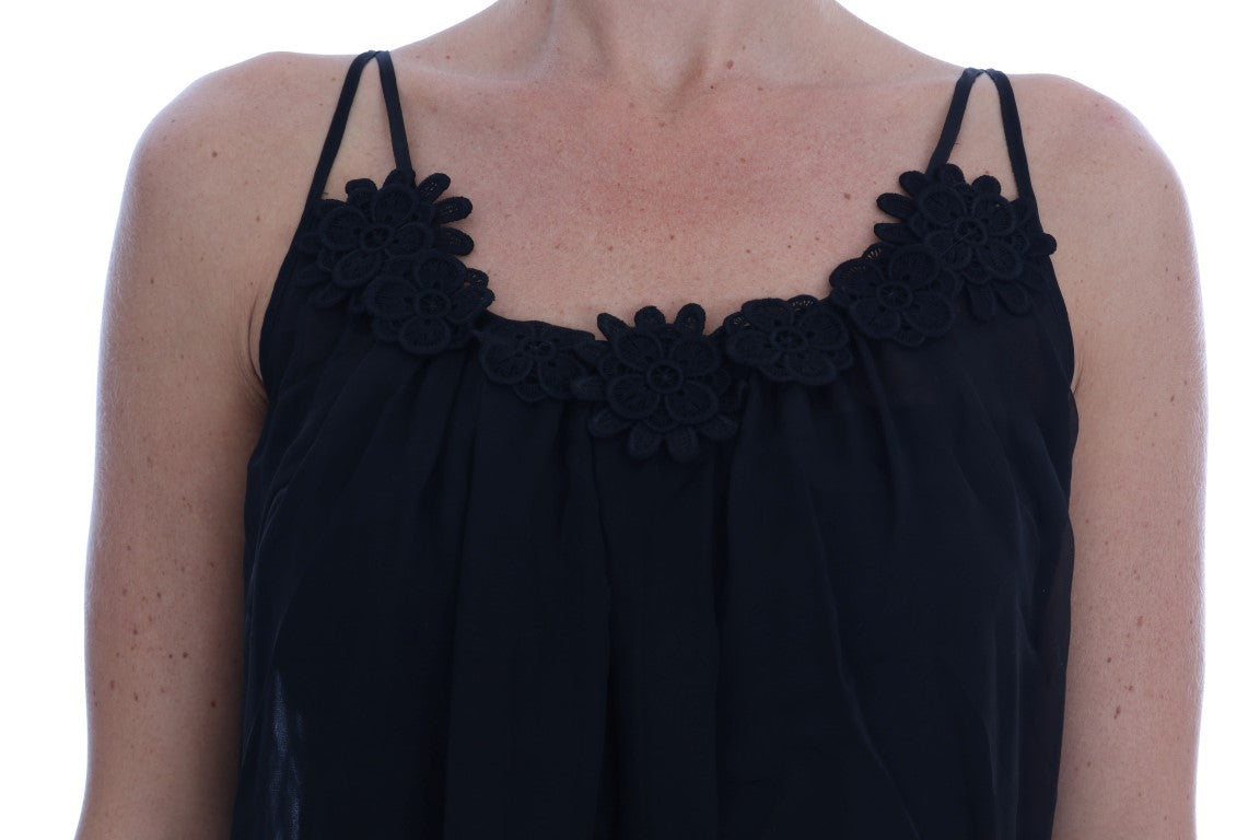 Abito chemise in pizzo di seta nero