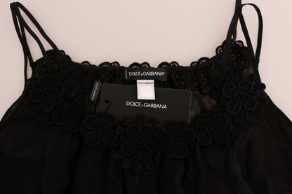 Robe nuisette en dentelle de soie noire