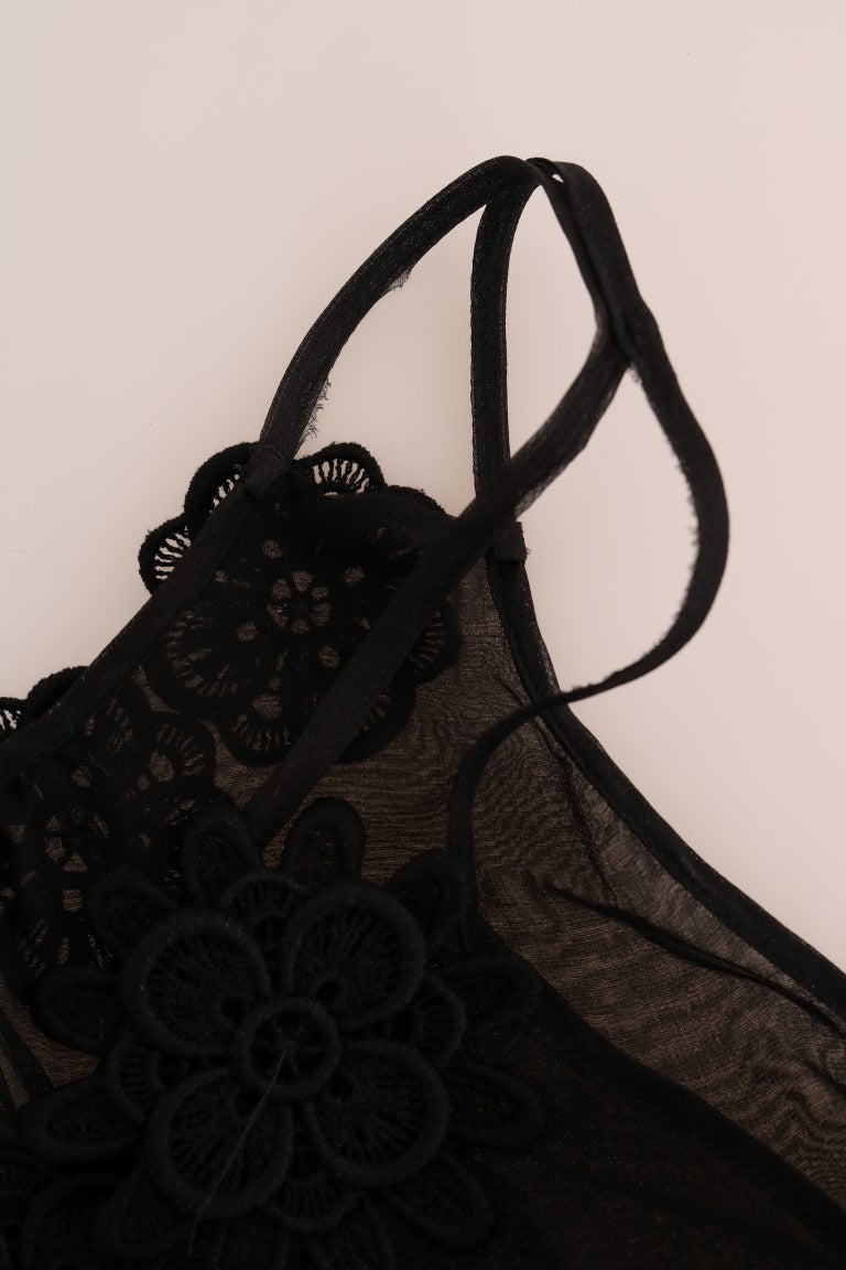 Robe nuisette en dentelle de soie noire