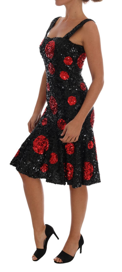 Robe droite à sequins à pois rouge noir