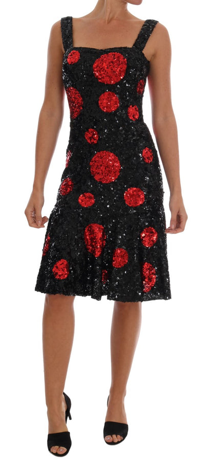 Robe droite à sequins à pois rouge noir