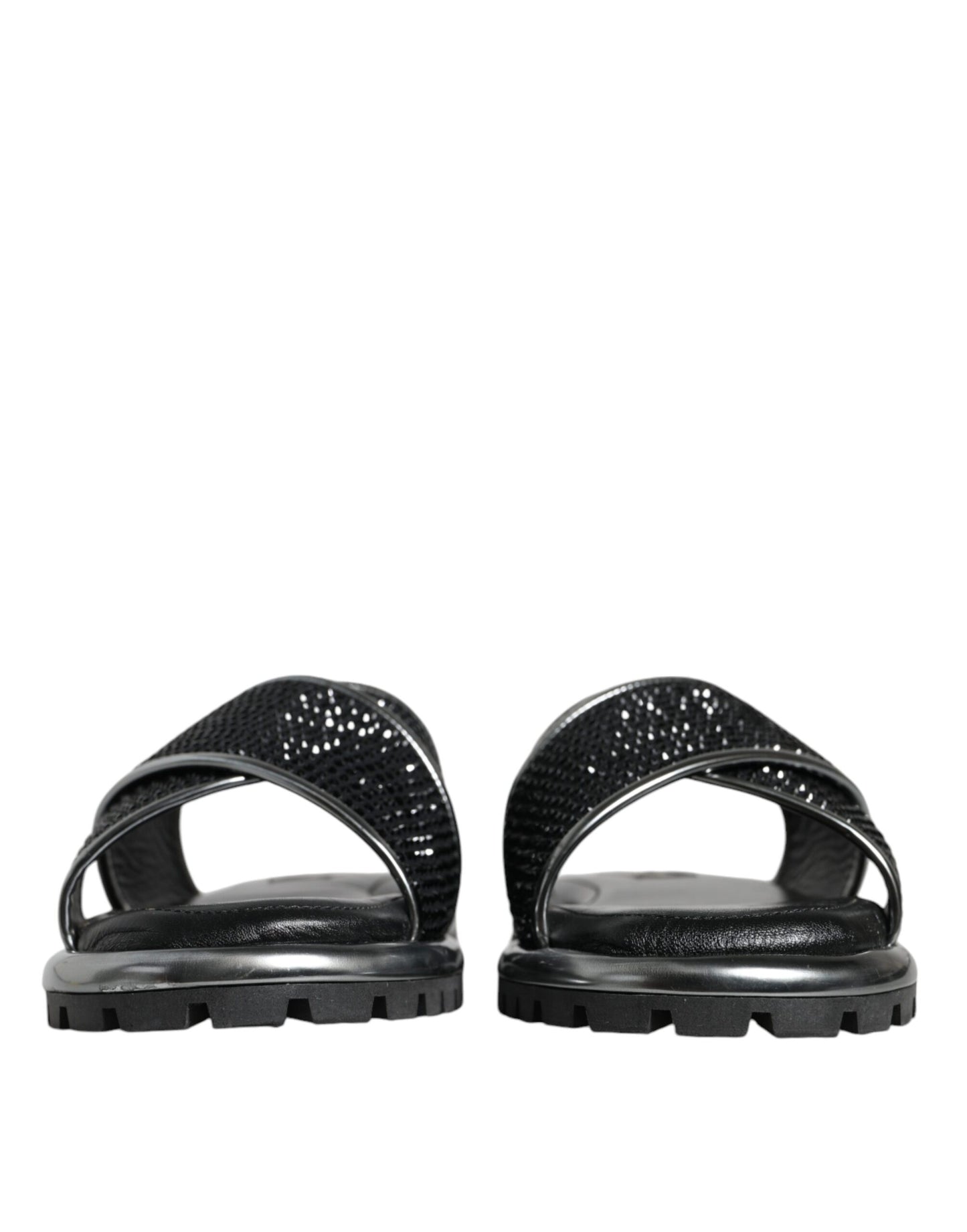 Dolce & Gabbana Black Strass Criss-Cross Slide Sandals Shoes