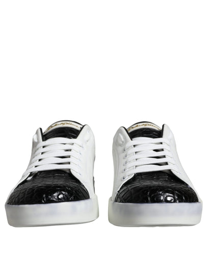 Dolce & Gabbana Black Leather Logo Portofino Sneaker Shoes