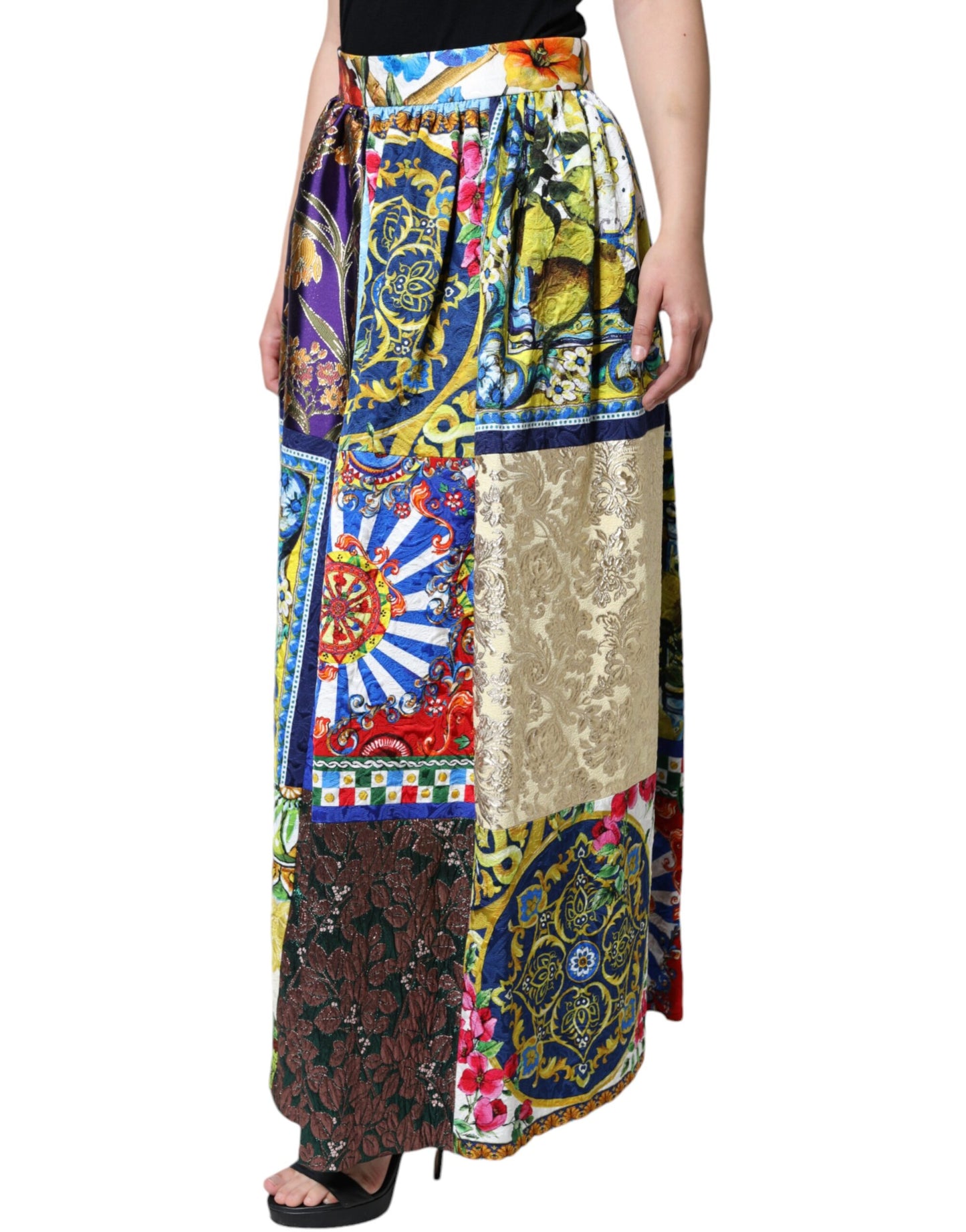 Dolce & Gabbana Multicolor Patchwork Sicily Long Maxi Skirt