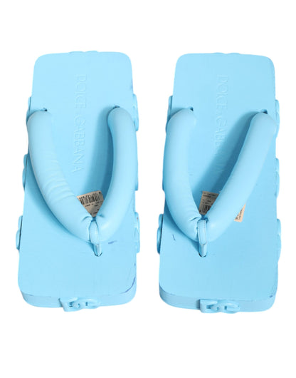 Dolce & Gabbana Light Blue Rubber Slides Flats Sandals Shoes