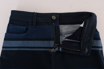 Blauer kurzer gestreifter Mini-Jeansrock