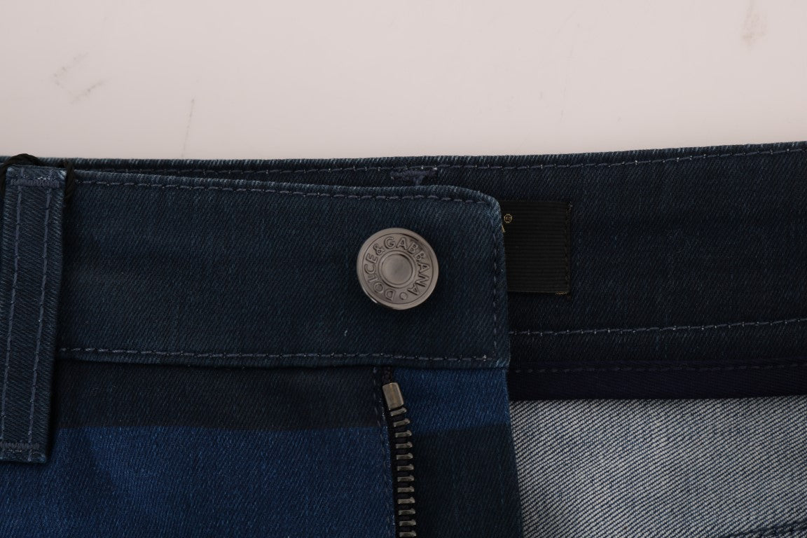 Blauer kurzer gestreifter Mini-Jeansrock