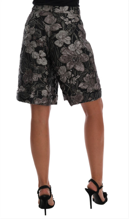 Short taille haute en brocart fleuri gris