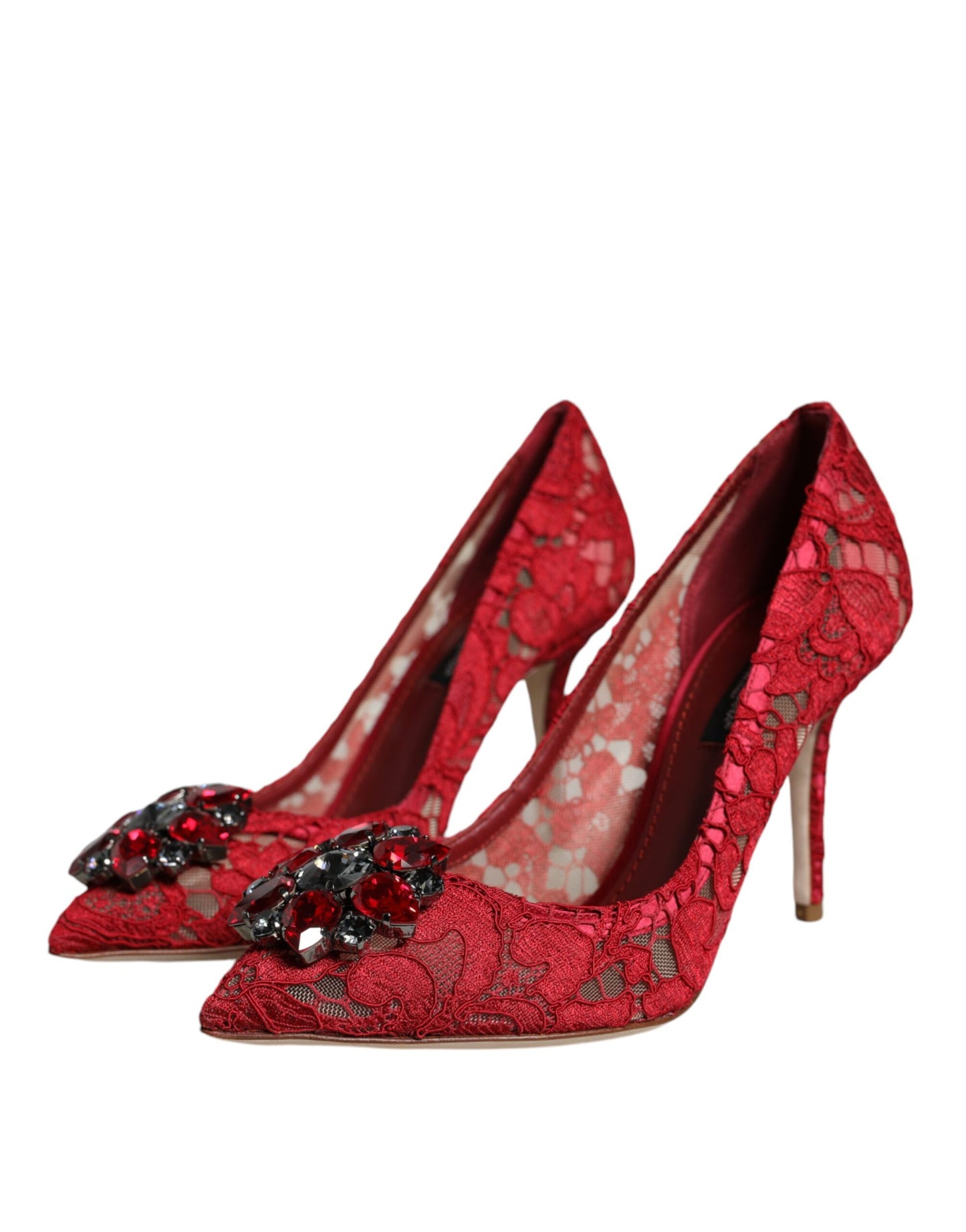 Dolce & Gabbana Red Taormina Lace Crystal Heels Pumps Shoes